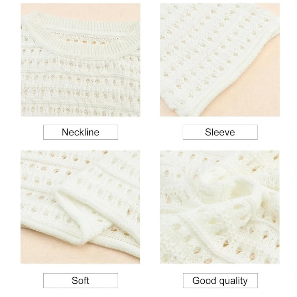 White Crochet Sweater Open Weave Cozy Cotton Blend Bell Sleeves Amazon NWOT - Picture 5 of 8